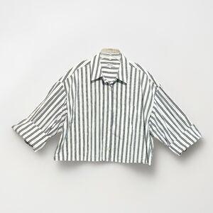 Madewell Cropped Straight Hem Boxy Poplin Shirt Large L Top Navy White Striped